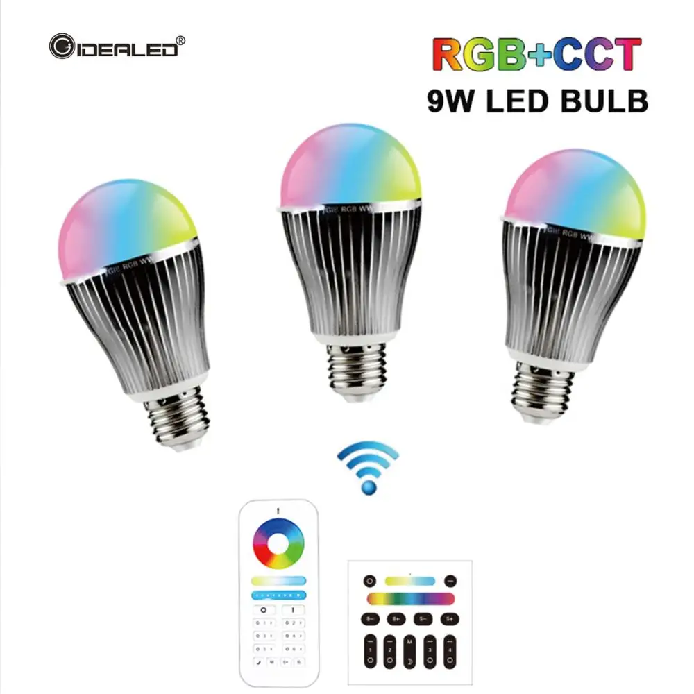

RGB+CCT LED Smart bulb 2.4GHz wireless 9W RGB+CCT led bulb with 6-zone remote control WW/CW dimmable E27 led bulb RGBW