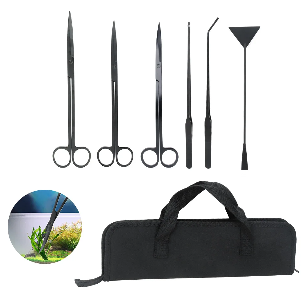 

6Pcs/set Aquarium Fish Tank Cleaning Tool Stainless Steel Curve Tweezers Scissor Shovel Alga Scraper Aquatic Plants Cleaner Tool