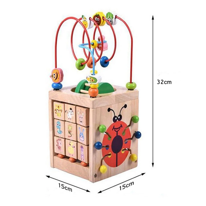 Multi Function 6 In 1 Wooden Math Around Bead Maze Letters Recognition Abacus Clock Learning Educational 2
