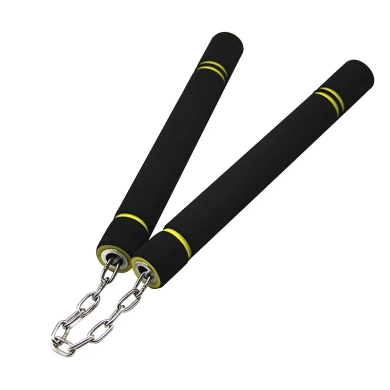 Дети Обучение кунг-фу Nunchakus губка двойная дубинка с цепочкой из нержавеющей стали Боевые искусства безопасности пены Nunchakus - Цвет: Black 28cm