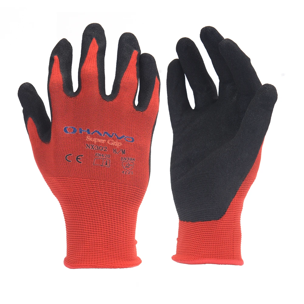 

Hanvo Red Nylon Liner With Sandy Nitrile Coated 13 Gauge Safety Work Gloves