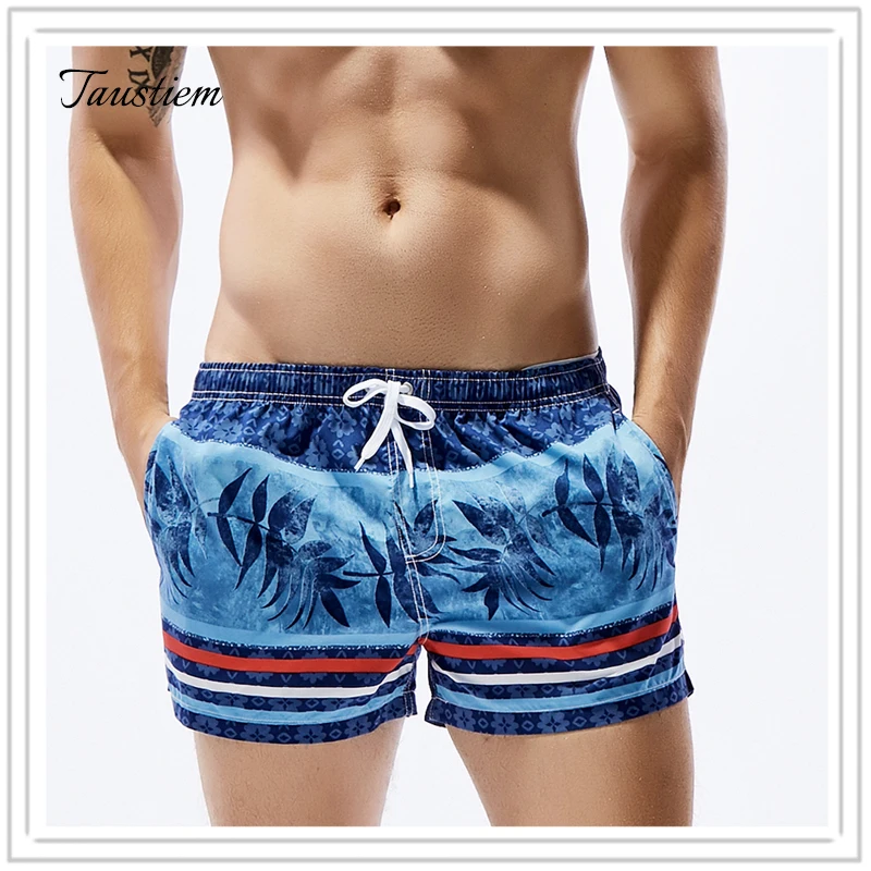 

Taustiem Brand Men Swimsuits Swimwear Board Beach Shorts Boxer Trunks Sea Casual Short Bottoms Gay Quick Drying Pockets Shorts