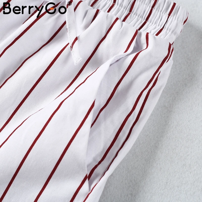 BerryGo элегантный полосатый комбинезон с открытыми плечами белый на бретельках