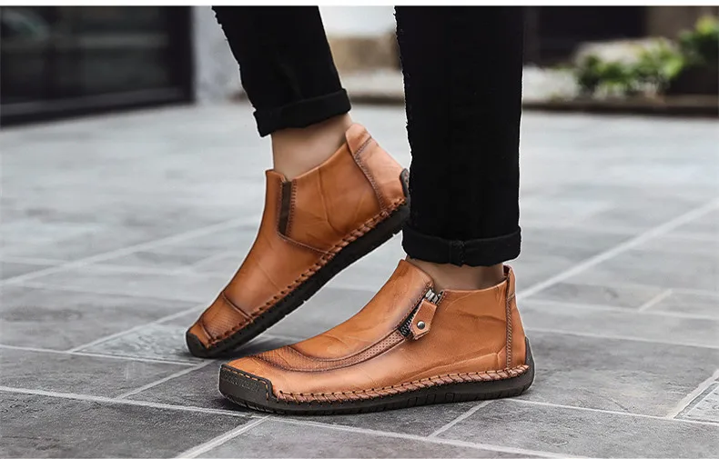 Новые зимние Мужские зимние сапоги высокое качество кожаные плюшевые Мужские ботильоны Обувь на теплом меху Для мужчин сапоги осень Мужская обувь повседневная обувь большой Размеры