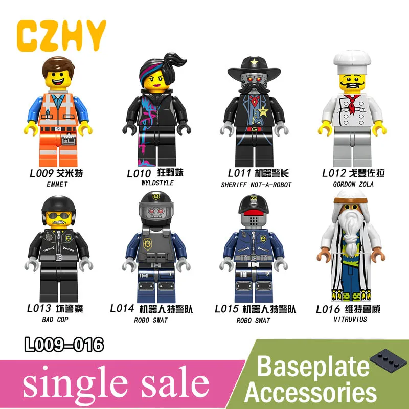 

Emmet Wyldstyle Sheriff Not-a-robot Robo Swat Vitruvius Gordon Zola Children Building Toys lEGOE MoiveD Minifigured L009-016