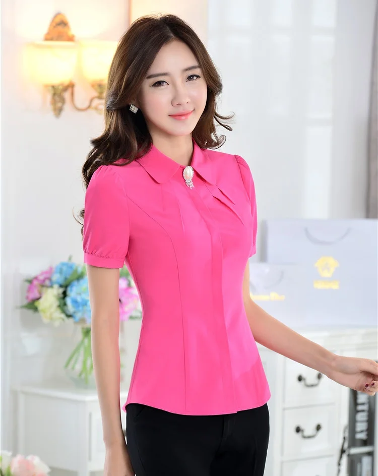 Verano rosa Formal camisas rojas mujer blusas moda para