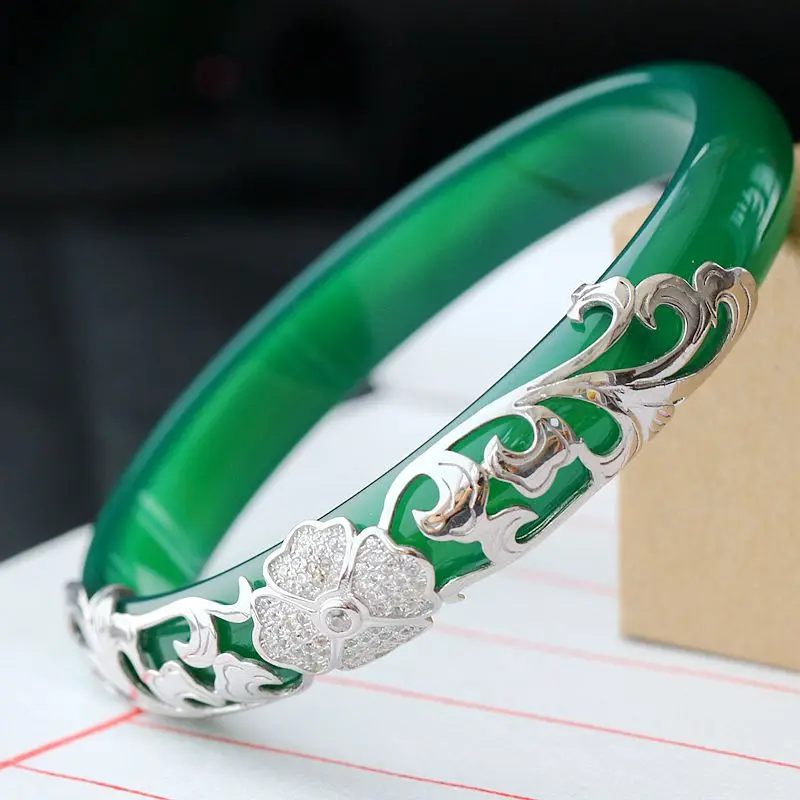 

natural green chalcedony Bracelet Womens 925 Sterling Silver Bracelet
