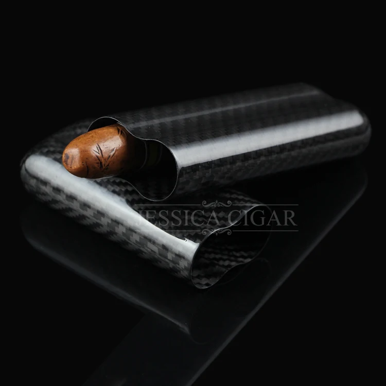 Carbon Fiber Cigar Travel Case - Metal Tube, Holds 1 Cigar, Humidor Style