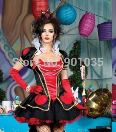 

FREE SHIPPING ZT8597 Deluxe Queen of Hearts Adult Fairytale Long Fancy Dress Gown Costume 8-16 PLUS