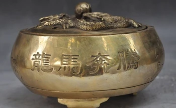 

6" marked chinese brass fengshui dragon Horse lucky statue incense burner Censer