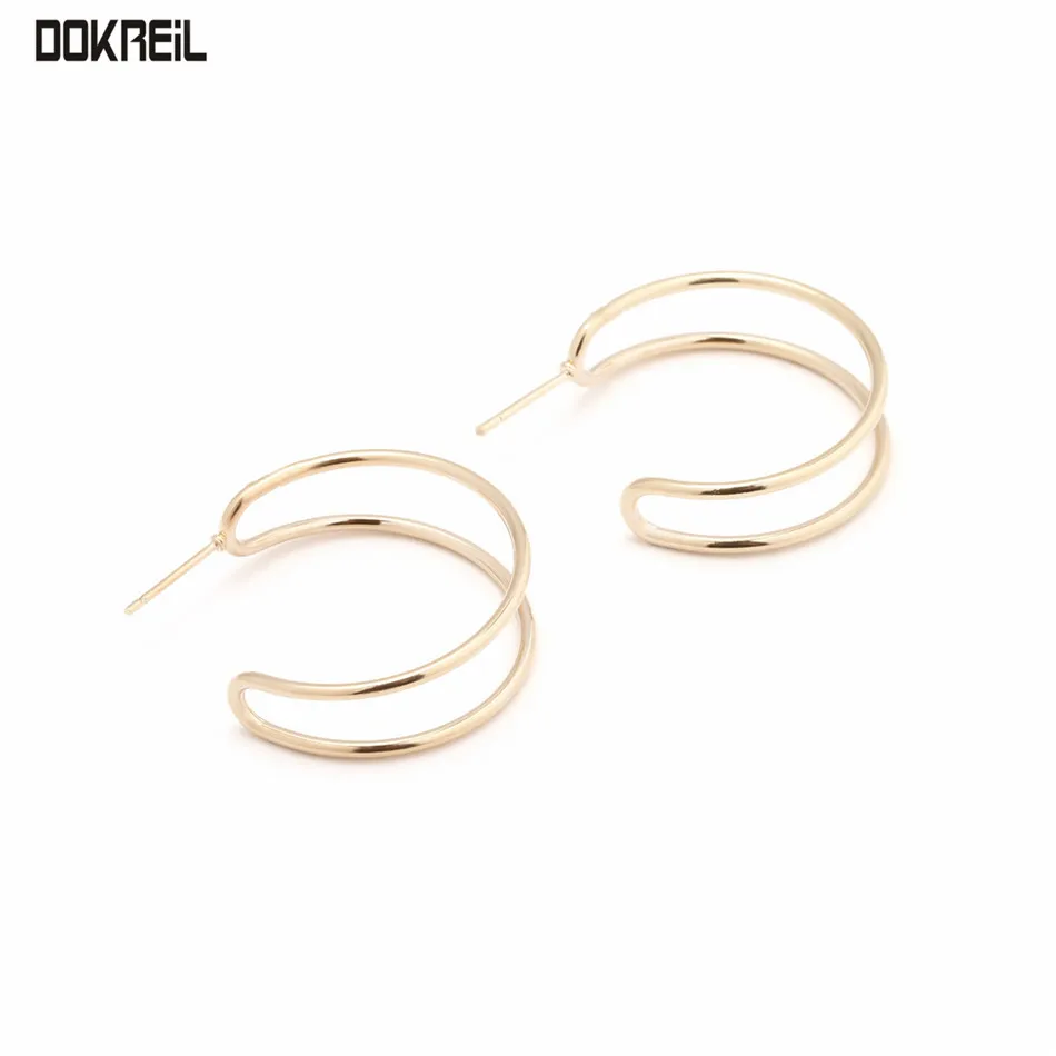 Double Semicircle Geometric Ear Studs 2019 Punk Vintage Stud Earrings Korean Fashion Stainless Steel Jewelry | Украшения и