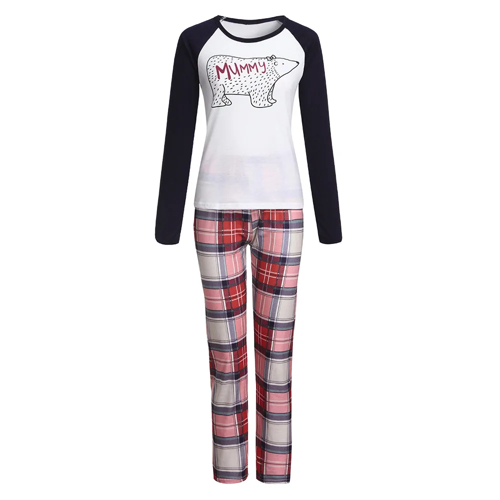 

Women Mommy Cartoon Blouse Pants Family Pajamas Sleepwear Matching Christmas Set Lovely White And Black Fashion comfort Lattice