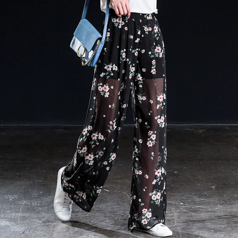 

Shangege chiffon wide leg pants female summer thin section mesh trousers large size loose tight high waist fashion printed casua