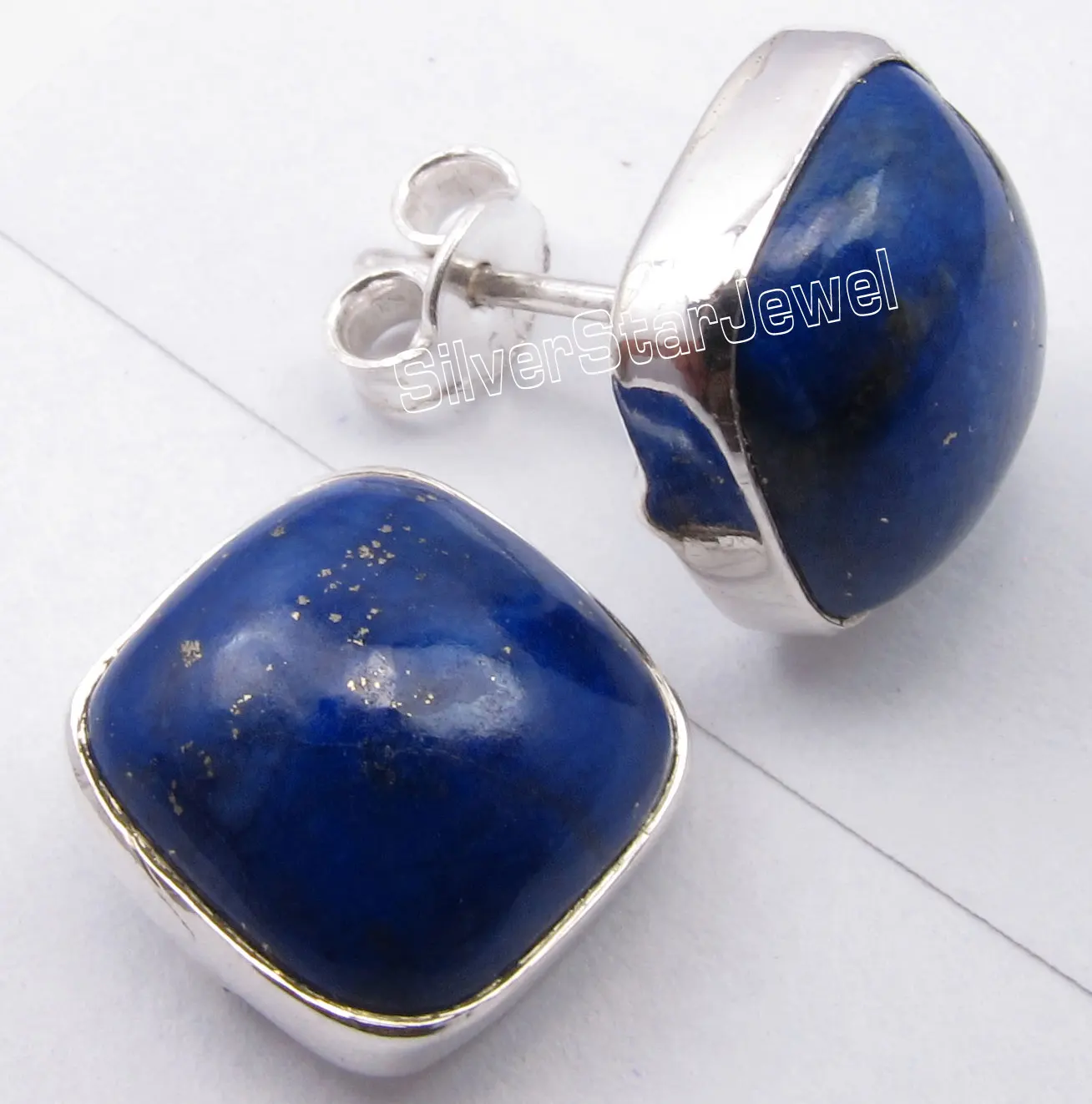 

Chanti International Pure Silver High End LAPIS LAZULI Cabochon Cushion Studs Earrings 1.2 CM NEW