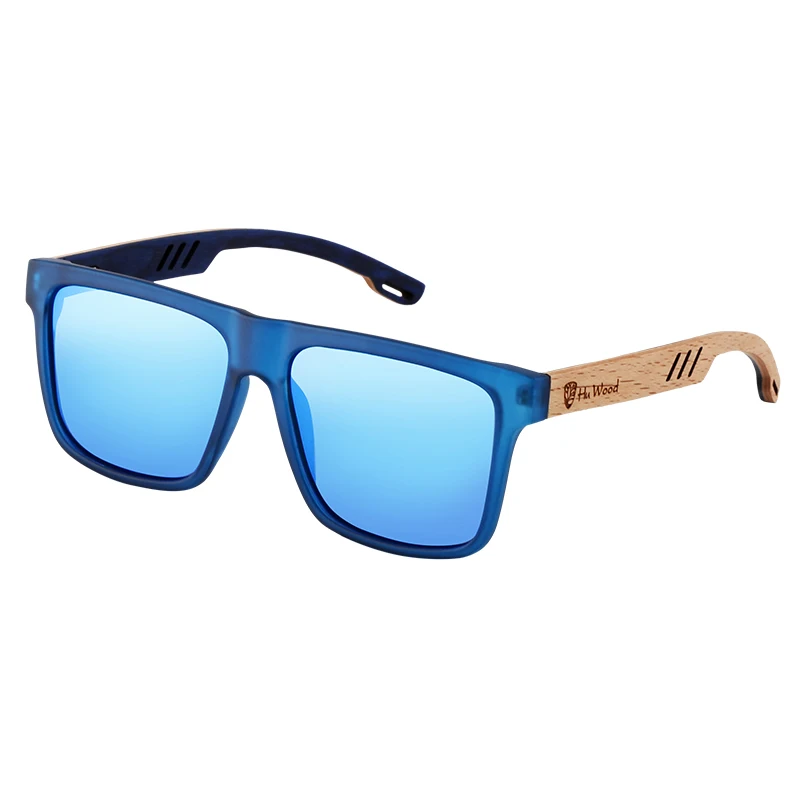 Hu Wood, новинка, высокое качество, квадратные солнцезащитные очки, мужские, поляризационные, UV400, модные, зеркальные, спортивные, солнцезащитные очки, для вождения - Цвет линз: Blue