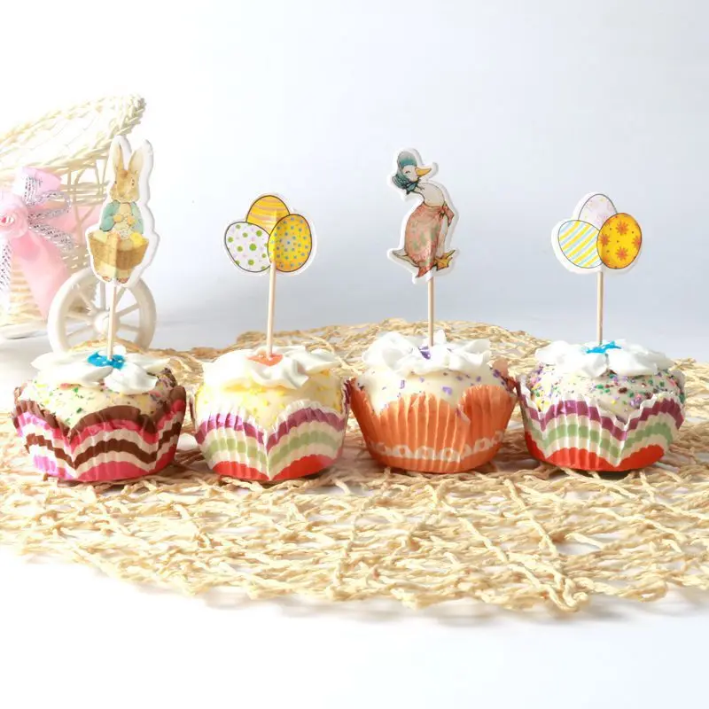 

24pcs Easter Rabbit Eggs Party Cake Topper Wedding Cupcake Decoration Happy Birthday Party Supplies Baby Children Party Decor