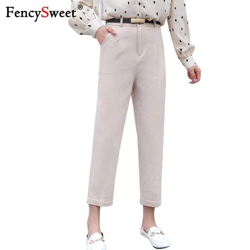 

Fencysweet Korean Women Trousers High Waist Summer Harem Pants Crimping Straight Leg Ankle Length Pants Plus Size with Sashes