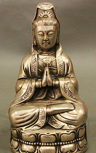 decoration Tibet copper silver 5&quot China Buddhism Temple Silver Bless Kwan-yin Goddess Amitabha Statue | Дом и сад