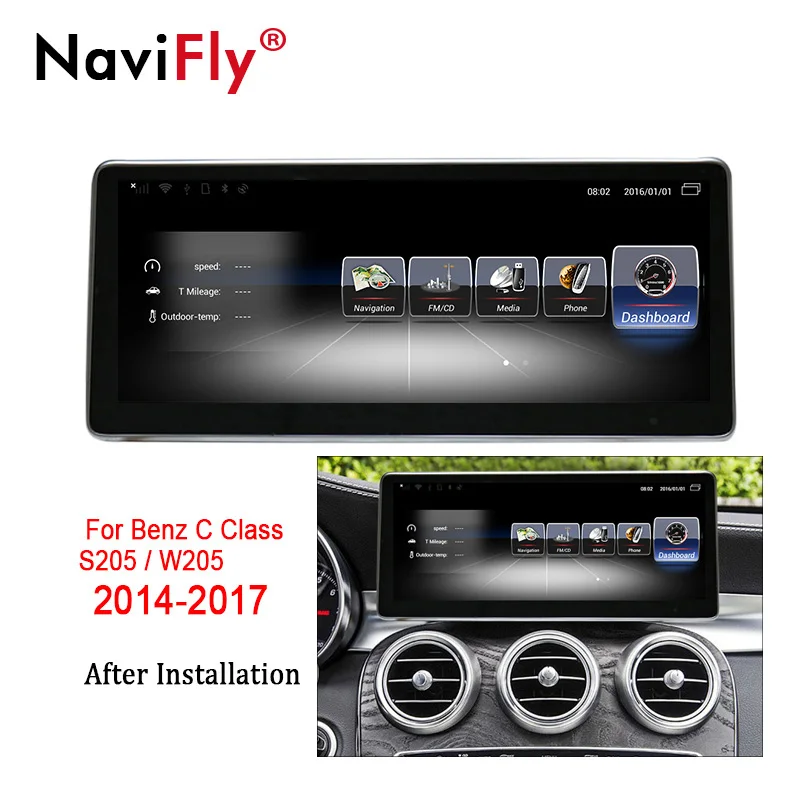 Discount NaviFly 3+32 Android 7.1 car GPS navigation multimedia player for Mercedes Benz C Class S205 W205 2014-2017 Audio stereo 4G LTE 0