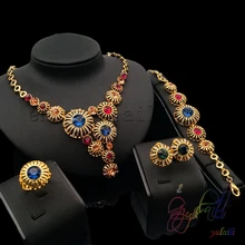 Free Shipping Fashion Colorful Stone Shell Dubai Pure Gold Color Lovely Wedding Party Jewelry Rhinestones Fashion