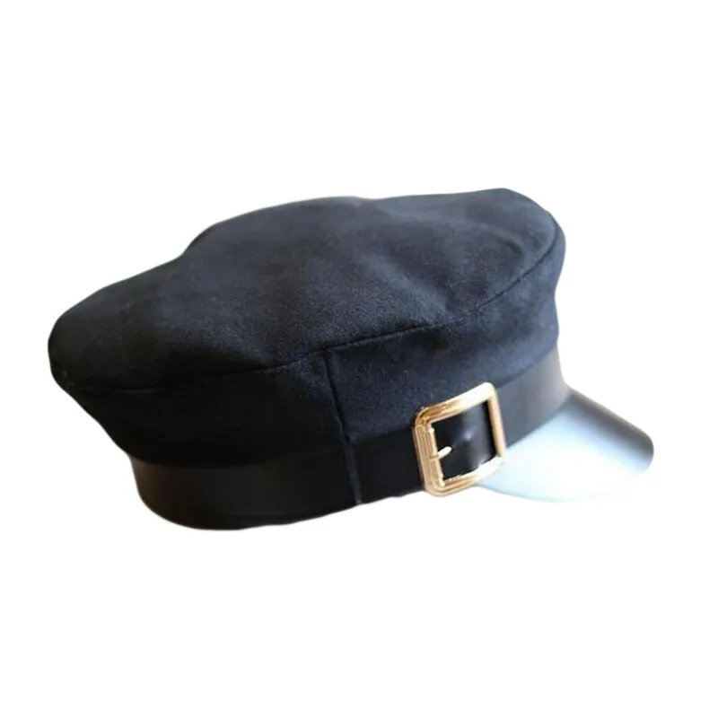 Военная шляпа Женская армейская Кепка шерстяная Лоскутная кожа черная для мальчика Солнцезащитная шляпа весна осень брендовая Морячка гладкая шляпа Snapback