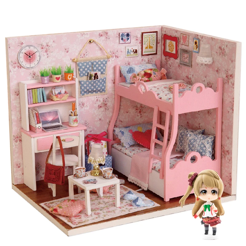 Handmade Doll House Furniture Kit DIY Mini Dollhouse Wooden Toy for Kids Gifts#Y