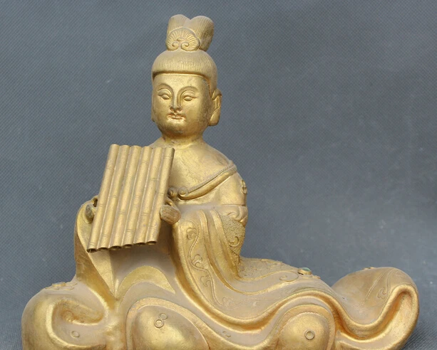 

JP S61 OldChinese Bronze Gild Dynasty Palace play music volume Belle beauty Girl Statue