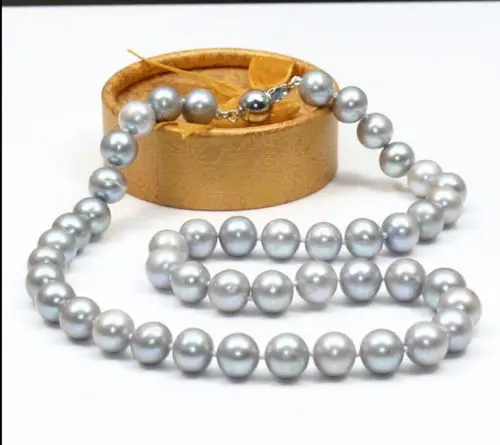 

FREE SHIPPING>@@> HUGE 10-11mm natural Australian south sea gray pearl necklace ^^^@^Noble style Natural Fine jewe &