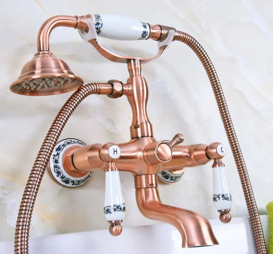 Antique Red Copper Br Wall Mounted Bathroom Clawfoot Tub Faucet Red Copper Br Wall Mounted Bathroom