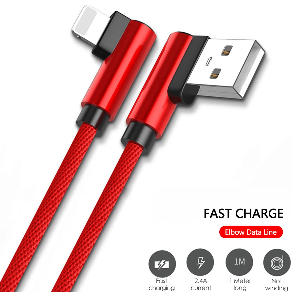 2.4A 90 градусов локоть Micro USB кабель для быстрой зарядки данных для iphone xs samsung Edge Xiaomi Мобильный телефон usb зарядный шнур