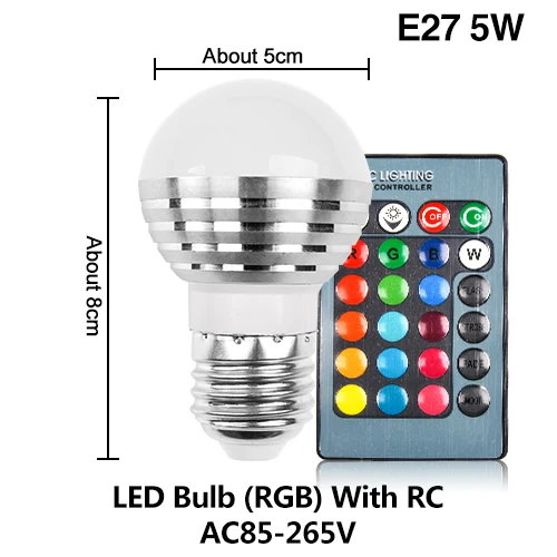 E27 E14 RGB светодиодный лампы дистанционного Управление лампа Цвет Magic Точечный светильник 3W 5W 10W светодиоидная лампа с регулируемой яркостью 24key светодиодный Ночной светильник 110 В 220 праздничные бар - Испускаемый цвет: E27 5W With RC