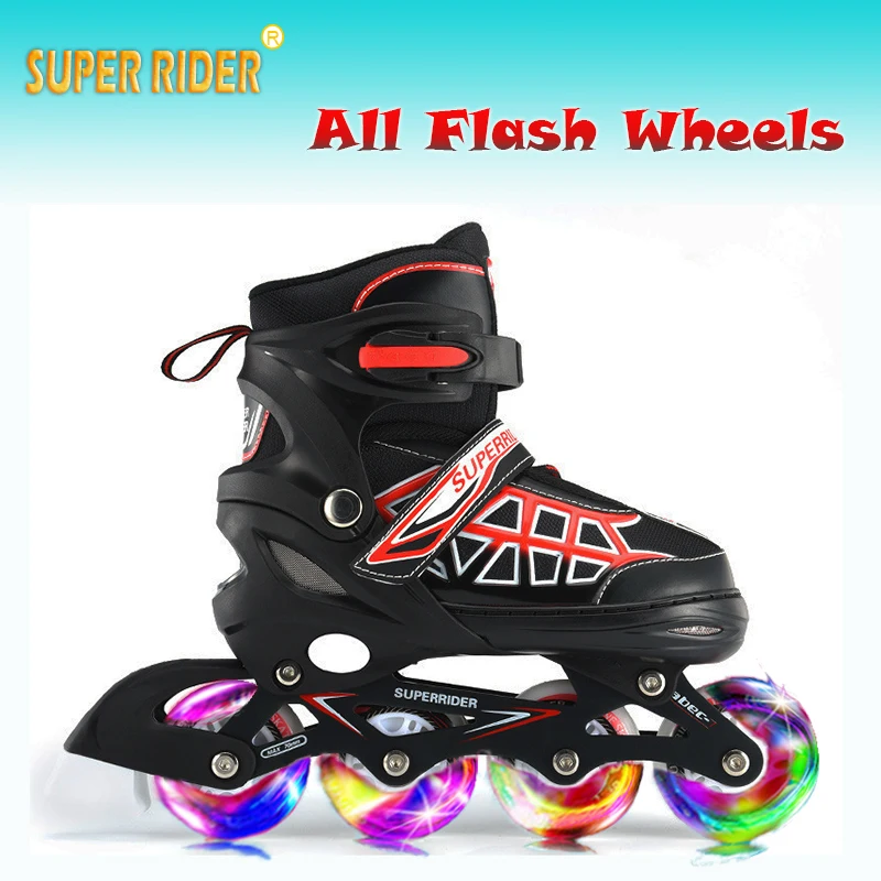 

Super Rider Inline Speed Skating Shoes,Children adult Adjustable Size Roller Skates,Flash Inline Racing Skates 4 Flash Wheels