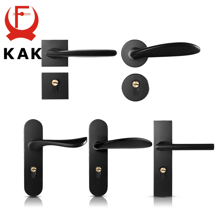 

KAK Mute Black Door Lock Aluminium Alloy Interior Door Lock Handle Modern Anti-theft Room Wood Door Lock Furniture Door Hardware