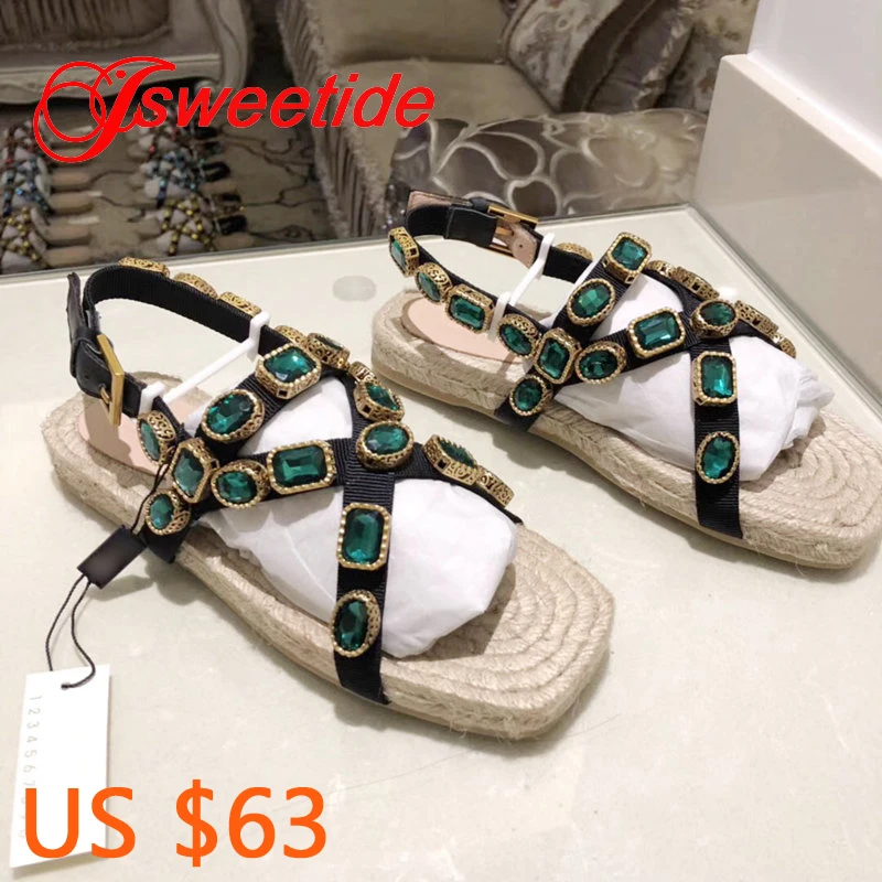 

Women Fashion Rhinestone Espadrilles Woman Sandals Luxury Brand Casual Sexy Top Designers Brand Fisherman Flats Shoes woman