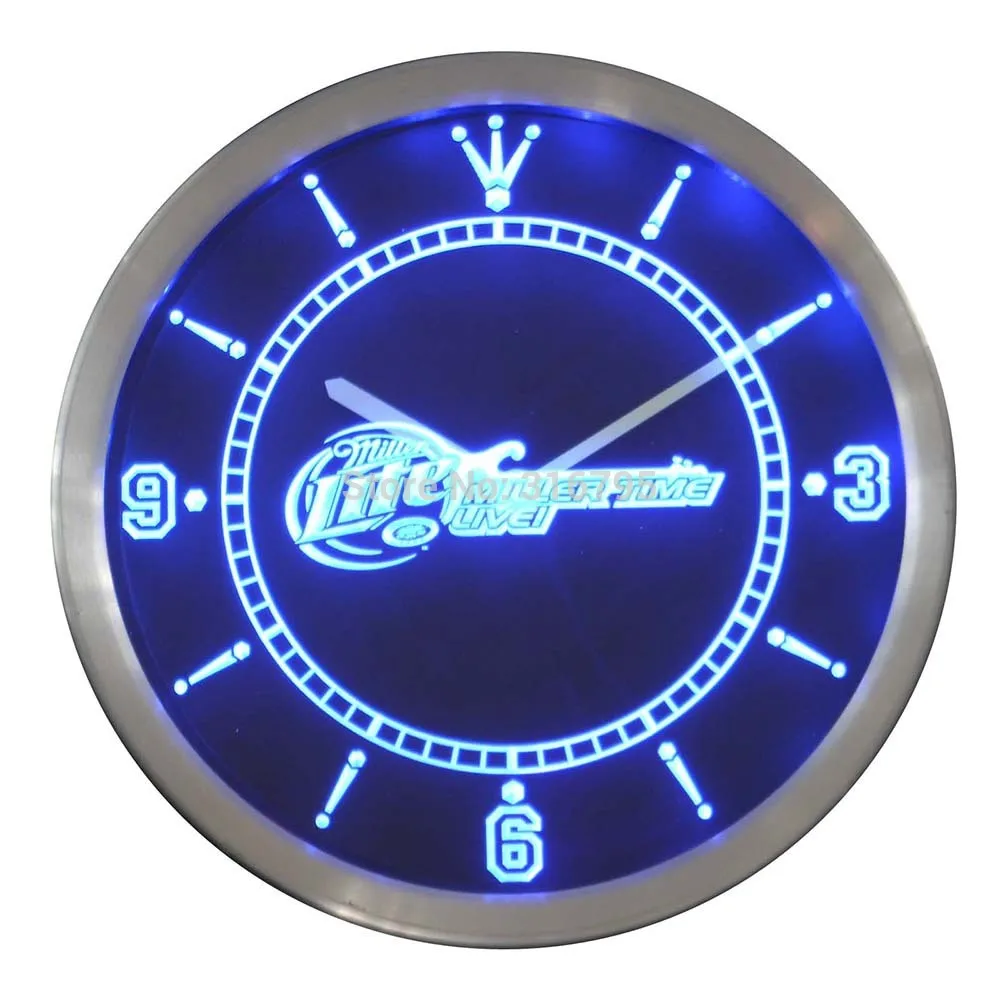 nc0094 Miller Time Live Lite Guitar Beer Bar Neon Light Signs LED Wall Clockin Wall Clocks from