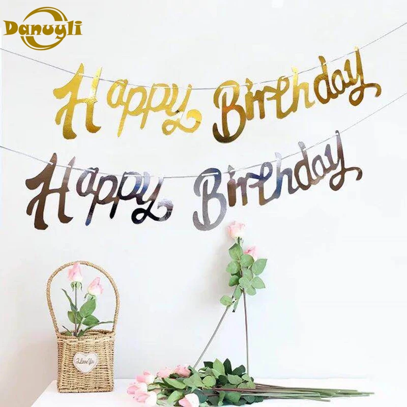 

Gold and silver happy birthday bunting birthday party decoration for Adults and kids baby birthday flag bunting decoration
