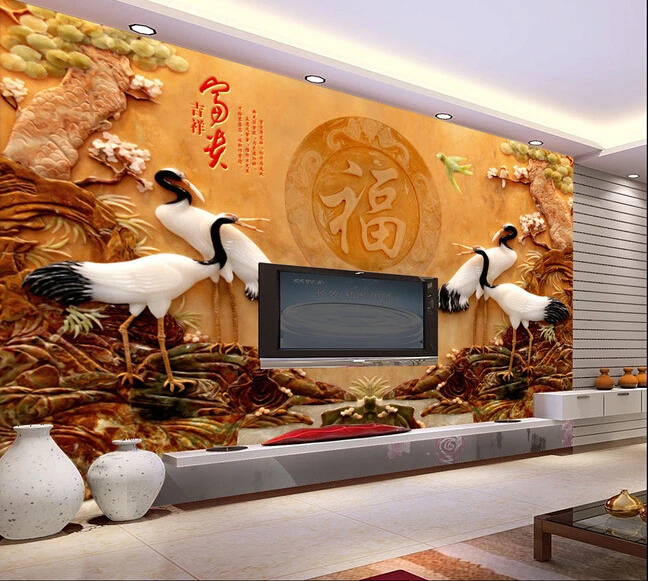 

3d wallpaper custom mural non-woven 3d room wallpaper peacock rich jade carving background wall photo 3d wall murals wallpaper