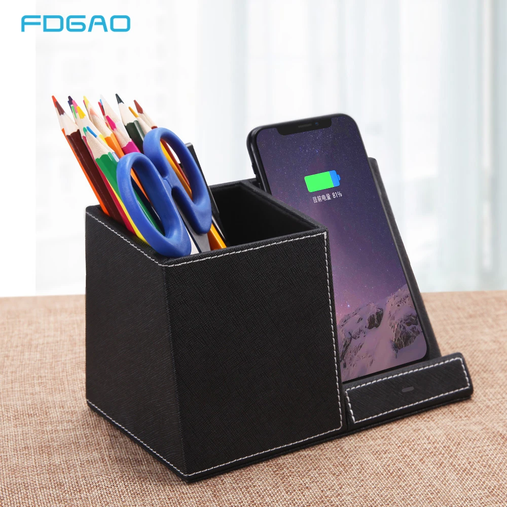 

FDGAO Qi Wireless Charger Desk Organizer Fast Charging Station For iPhone XS Max XR X 8 Samsung S8 S9 S10 Phone Pen Holder Stand