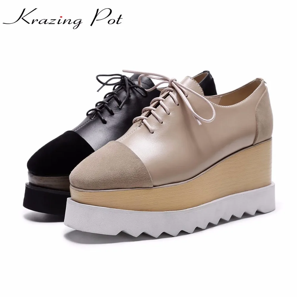 

Krazing Pot 2019 brand shoes kid suede cow leather high heels shoes women winter autumn pumps high quality platform shoes L12
