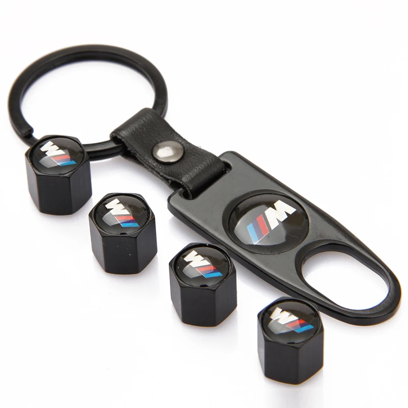 4Pcs Key Chain Car Styling Tire Valve Caps M Power Logo Emblem Tyre Air Stems Cap