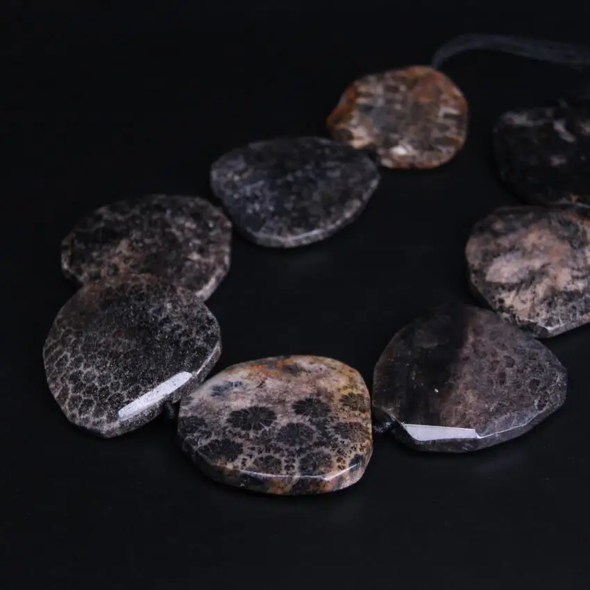 

Large Size Black Chrysanthemum Agates Faceted Slab Slice Nugget Beads,8PCS/strand,Natural Ocean Coral Jades Heart-Shape Pendants