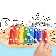 Cartoon Wooden Small Fish 8 Key Notes Toys Children s Music Steel Sheet Hand Knocking Piano