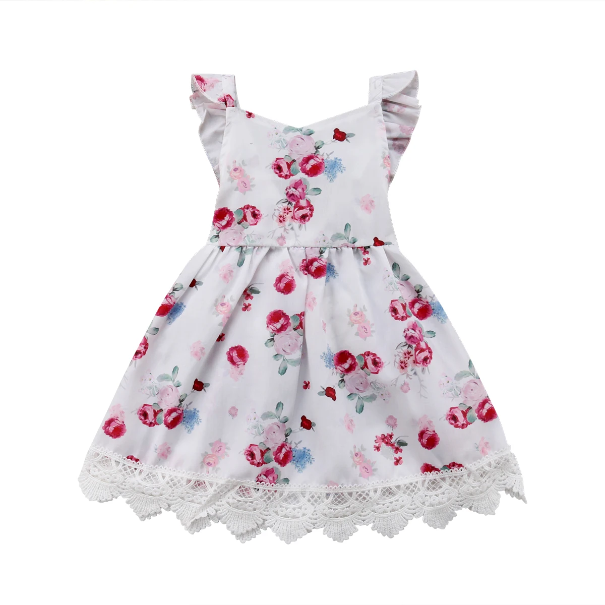 

Summer Toddler Kids Baby Girl Backless Sleeveless Dress Floral Lace Pageant Prom Party Tutu Sundress Children Clothing
