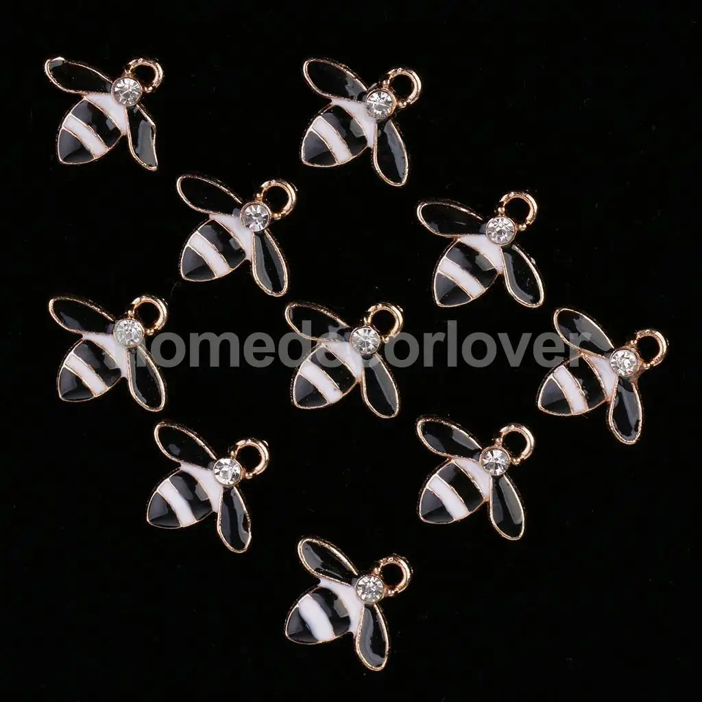 10Pcs Cute Bee Alloy Rhinestone Embellishment Diamante Flatback Buttons DIY Scrapbooking Cellphone Case Hair Accessories Charms