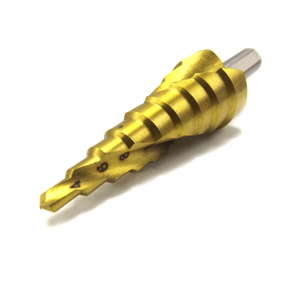 3Pc Triangle Shank Spiral Groove Step Taper Bit Titanium 4mm-12mm / 4-20mm / 4-32mm Hole Center Bit Metal Wood Cutting Tool Set