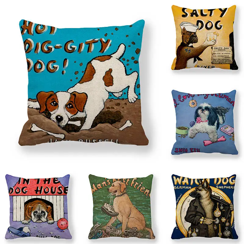 

45cm*45cm Cushion cover pet dogs design linen/cotton pillow case sofa and Home decorative pillow cover