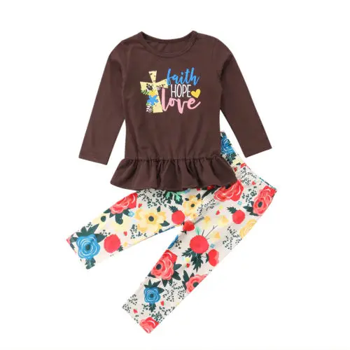 

Girls Casual 2Pcs Autumn Long Sleeve Clothes Set Newborn Baby Girl Clothing Letter Tops Shirts Long Sleeve Floral Pants 1-5T