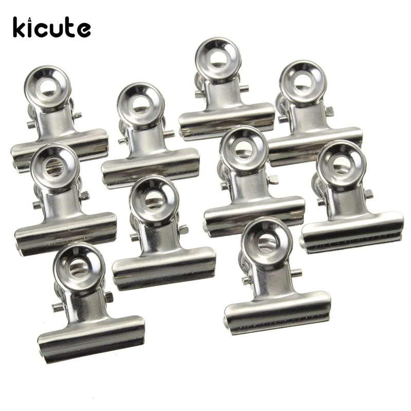 Kicute 10pcs Mini Bulldog Clips Letter Clips Stainless Steel Silver