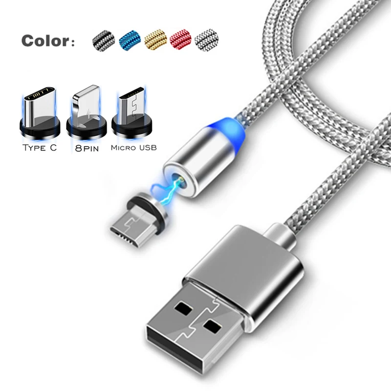 

LED Magnetic Charger Cable Micro USB Type-c For iPhone X xr 7 xs max Samsung Huawei P9 P30 Android Adapter magnet USB Date Cable