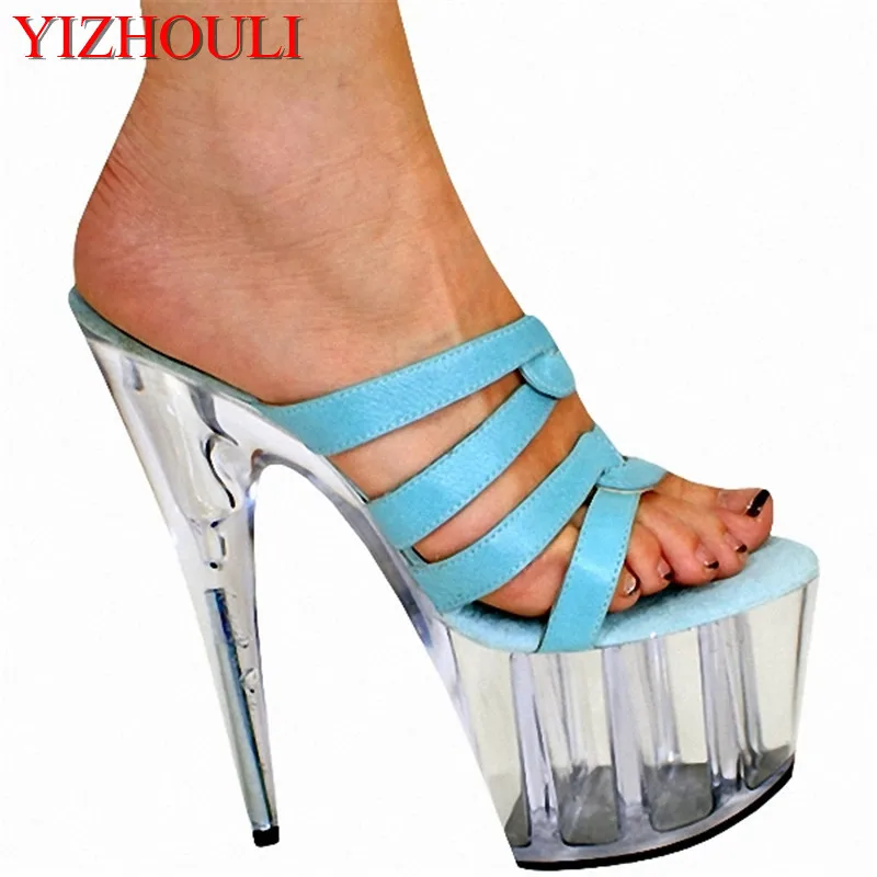 

20cm high heels, multi-color option, transparent platform, model party show slippers